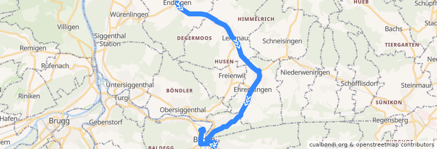 Mapa del recorrido Bus 352: Endingen => Baden de la línea  en Argovia.