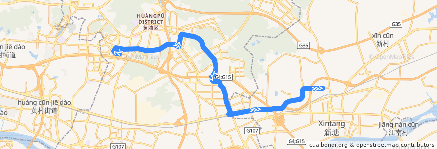 Mapa del recorrido 375路[科学城(天泰二路)总站-凤凰城(凤馨苑)总站] de la línea  en 广州市.