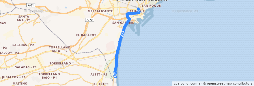 Mapa del recorrido 27: Urbanova ⇒ Óscar Esplá de la línea  en Alicante.