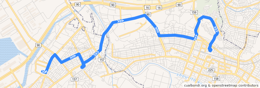 Mapa del recorrido イオンモール富津線（君津駅北口行） de la línea  en Préfecture de Chiba.
