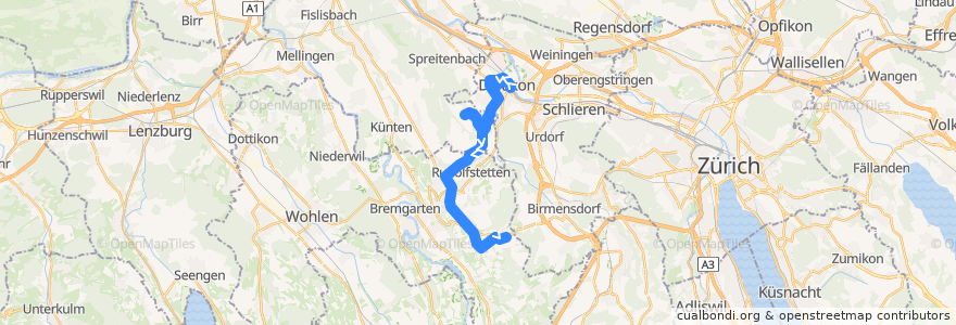 Mapa del recorrido Bus N31: Dietikon => Oberwil-Lieli de la línea  en Schweiz/Suisse/Svizzera/Svizra.