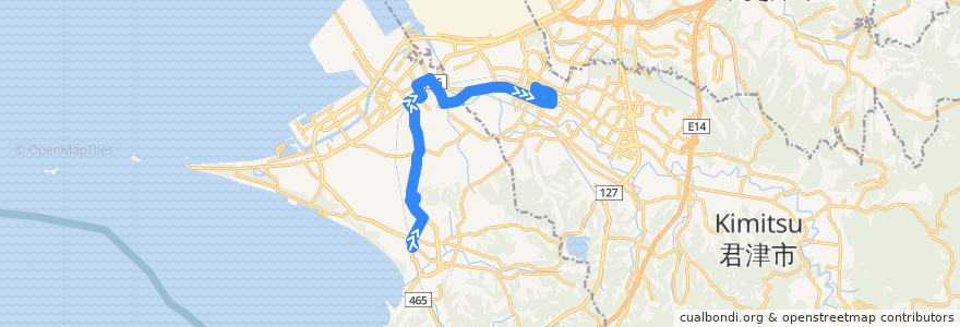 Mapa del recorrido 富津市役所・君津駅線（君津駅南口行き、富津市役所・アピタ前経由） de la línea  en Тиба.