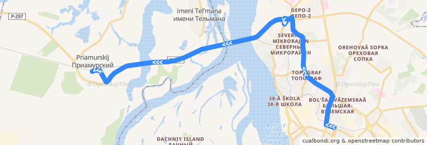 Mapa del recorrido Автобус 151: Железнодорожный вокзал - ст. Приамурская de la línea  en 極東連邦管区.