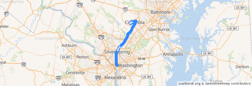 Mapa del recorrido Commuter Bus 325: Washington, D.C. (Metro Center) de la línea  en アメリカ合衆国.
