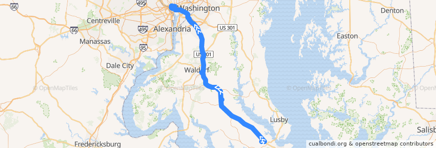 Mapa del recorrido Commuter Bus 725: Washington, D.C. de la línea  en 马里兰州.