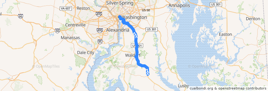 Mapa del recorrido Commuter Bus 705: Washington, D.C. de la línea  en ماريلاند.