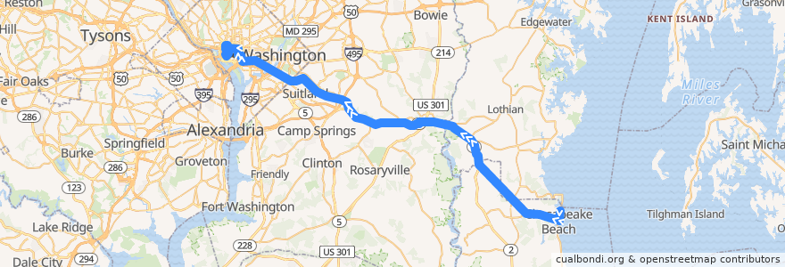 Mapa del recorrido Commuter Bus 820: Washington, D.C. (trips 2;4;7;10;12) de la línea  en アメリカ合衆国.