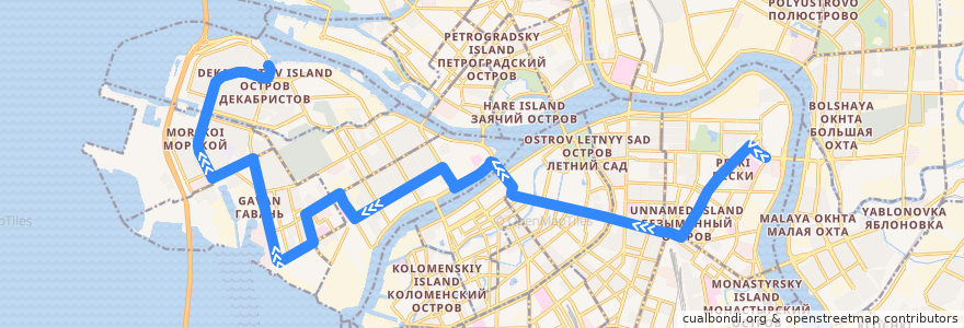 Mapa del recorrido Троллейбус № 11: Тульская улица => улица Кораблестроителей de la línea  en سانت بطرسبرغ.