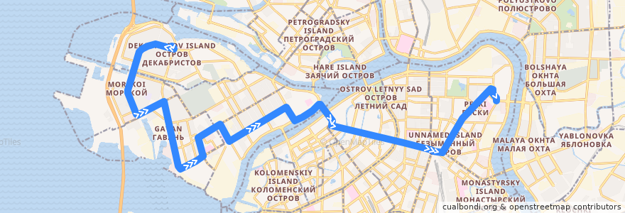 Mapa del recorrido Троллейбус № 11: улица Кораблестроителей => Тульская улица de la línea  en Санкт-Петербург.