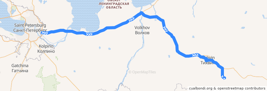 Mapa del recorrido Автобус № 867: Санкт-Петербург - Бокситогорск de la línea  en レニングラード州.
