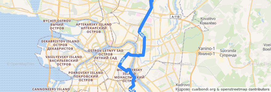 Mapa del recorrido Троллейбус № 16: площадь Бехтерева => железнодорожная станция "Ручьи" de la línea  en Санкт-Петербург.