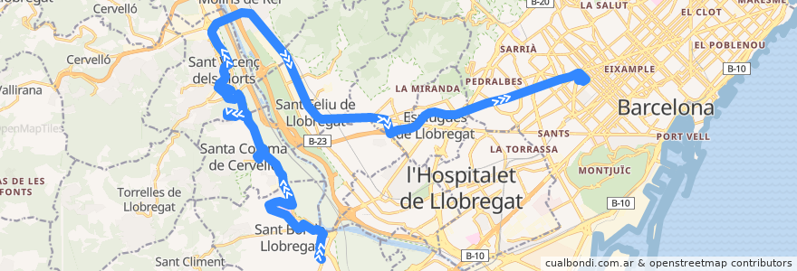 Mapa del recorrido L61 Sant Boi - Barcelona de la línea  en Bas-Llobrégat.