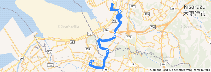 Mapa del recorrido イオンモール木更津線（君津駅南口発イオンモール木更津行き） de la línea  en 千葉県.