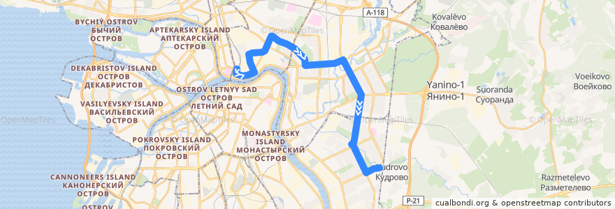 Mapa del recorrido Троллейбус № 43: Боткинская улица => река Оккервиль de la línea  en سانت بطرسبرغ.