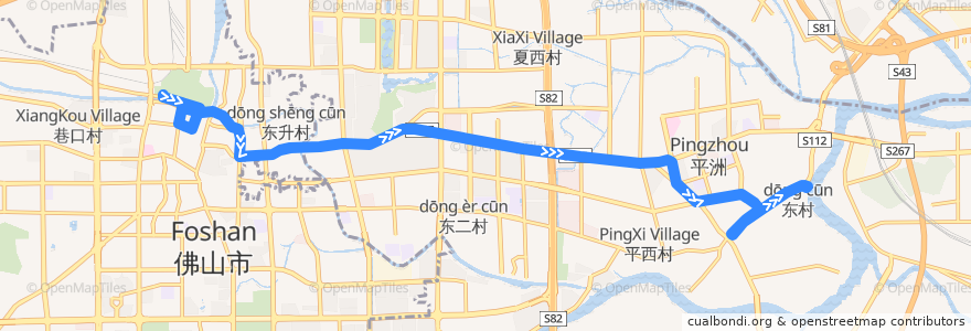 Mapa del recorrido 桂24路(中山路枢纽站-平洲江滨公园) de la línea  en 佛山市.