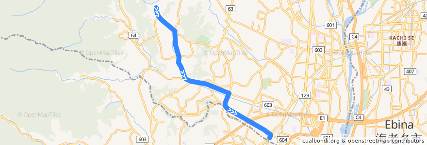 Mapa del recorrido 愛甲16系統 de la línea  en Atsugi.