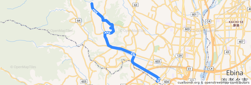Mapa del recorrido 愛甲17系統 de la línea  en Atsugi.