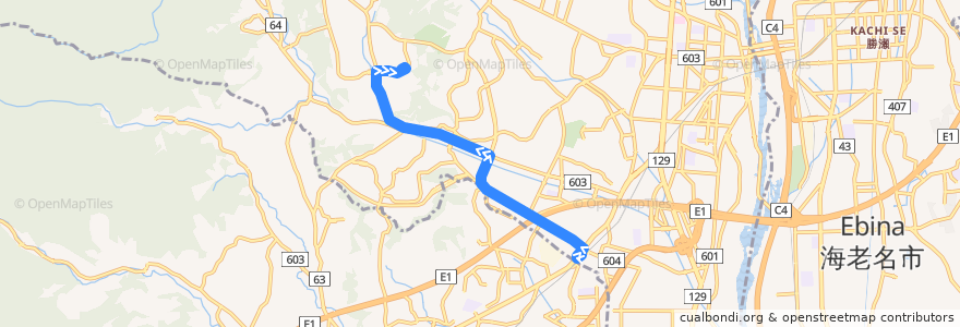 Mapa del recorrido 愛甲18系統 de la línea  en 厚木市.