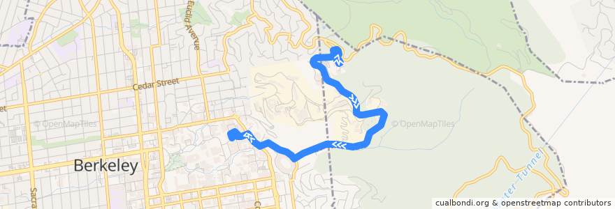 Mapa del recorrido Bear Transit H: Space Sciences Lab/MSRI => Hearst Mining Circle de la línea  en Condado de Alameda.