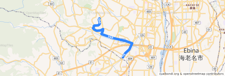 Mapa del recorrido 愛甲20系統 de la línea  en 厚木市.