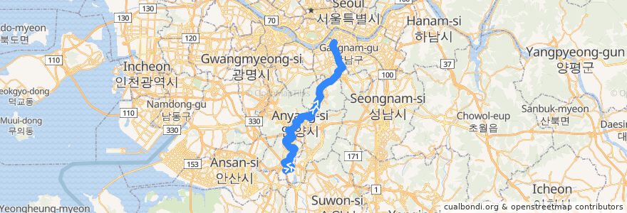 Mapa del recorrido 서울 버스 542 → 신사동 de la línea  en South Korea.