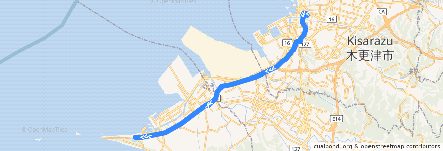 Mapa del recorrido 富津線（下り） de la línea  en 千叶县.