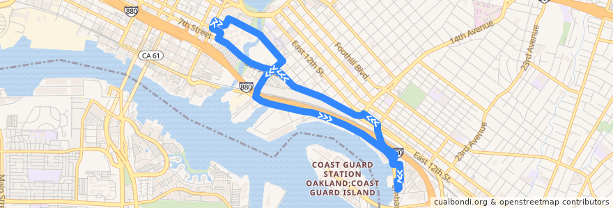 Mapa del recorrido Alameda County Sustainability Embarcadero Cove Shuttle: Lake Merritt BART => Embarcadero Cove => Lake Merritt BART de la línea  en Oakland.