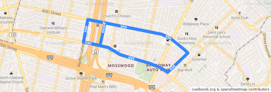 Mapa del recorrido Kaiser Oakland Fabiola Building Shuttle de la línea  en أوكلاند (كاليفورنيا).