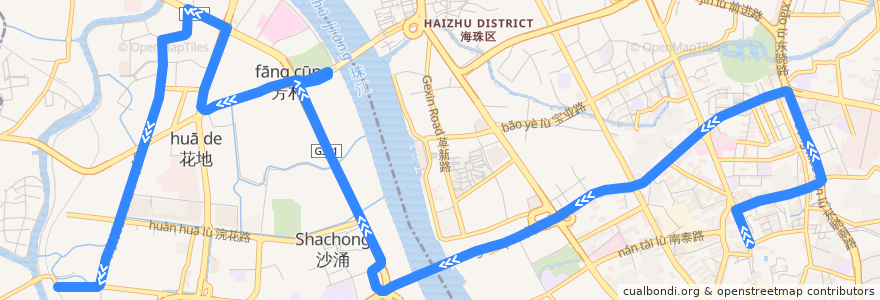 Mapa del recorrido 812路(江南大道南总站-东漖教师新村总站) de la línea  en 广州市.