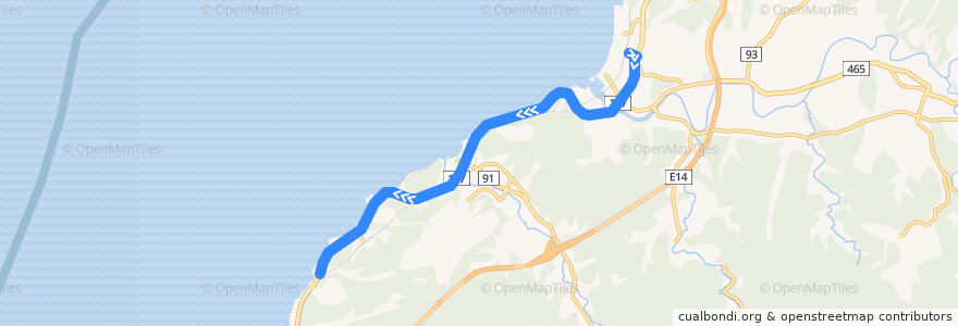Mapa del recorrido 竹岡線（高島別荘入口行き） de la línea  en 富津市.