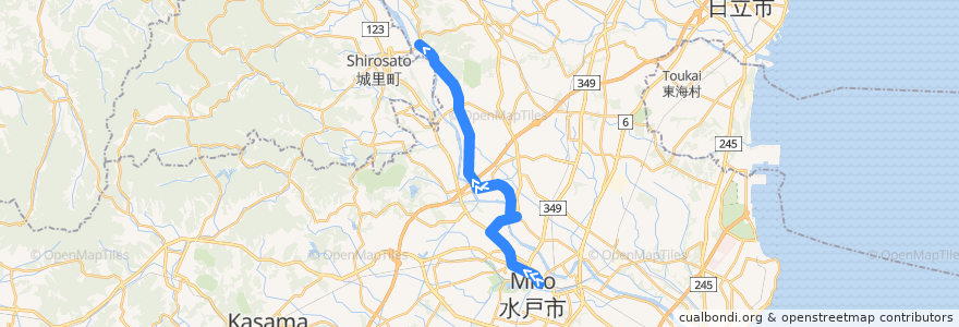 Mapa del recorrido 茨城交通バス4系統 水戸駅⇒国田⇒下江戸 de la línea  en Ибараки.