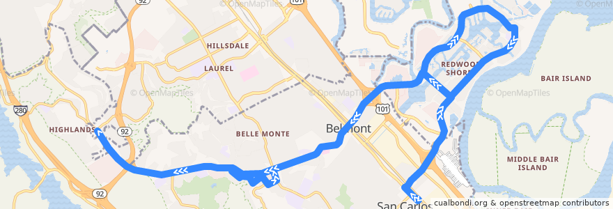 Mapa del recorrido SamTrans 260: San Carlos Caltrain => Polhemus & De Anza (weekends) de la línea  en 圣马刁县.