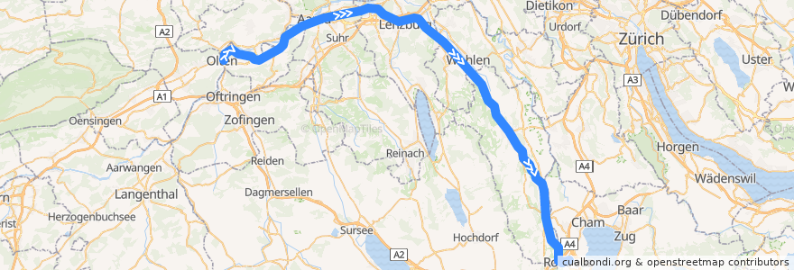 Mapa del recorrido S26: Olten => Rotkreuz de la línea  en 스위스.