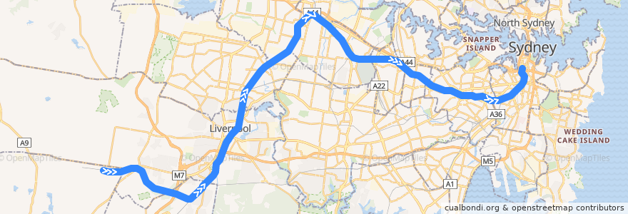Mapa del recorrido Inner West & Leppington Line de la línea  en 시드니.
