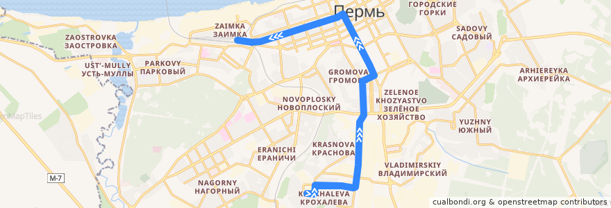 Mapa del recorrido Автобус №50: ул. Гусарова - ст. Пермь II de la línea  en Пермский городской округ.