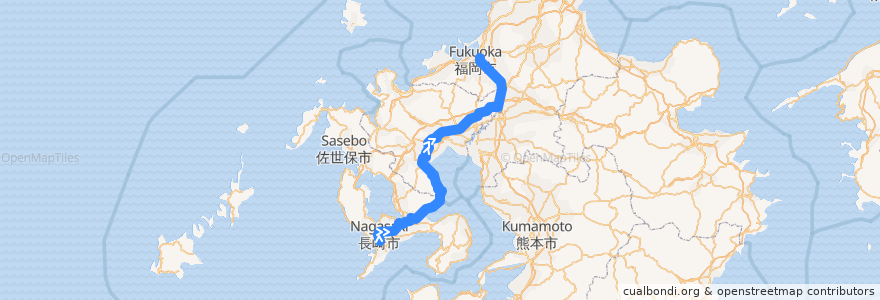 Mapa del recorrido かもめ de la línea  en Japon.