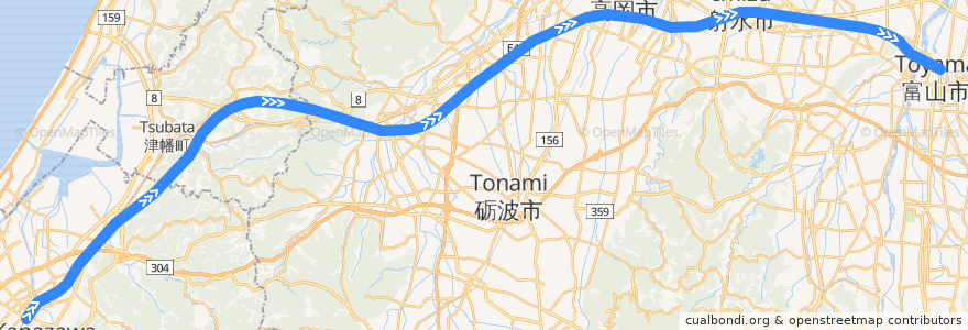 Mapa del recorrido Tsurugi (つるぎ) de la línea  en 日本.