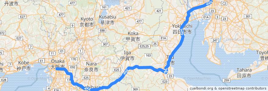 Mapa del recorrido Non-stop Limited Express (ノンストップ特急) de la línea  en 일본.