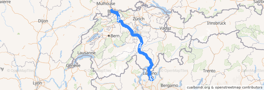 Mapa del recorrido Flixbus 497: Mailand, Lampugnano => Straßburg, Busbahnhof de la línea  en 스위스.
