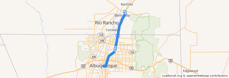 Mapa del recorrido Rio Metro Route 505 Bernalillo/Downtown Albuquerque de la línea  en Neumexiko.