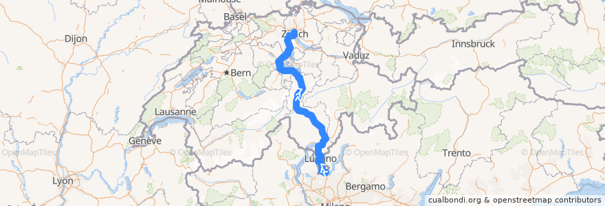 Mapa del recorrido Flixbus 470: Turin, Vittorio Emanuele => Zürich HB (Carpark Sihlquai) de la línea  en Schweiz/Suisse/Svizzera/Svizra.