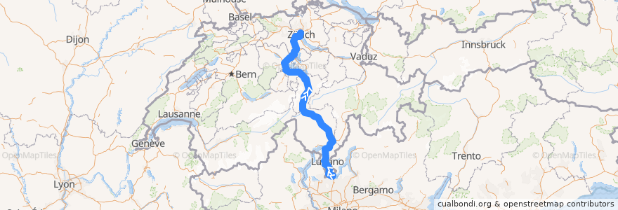 Mapa del recorrido Flixbus 421: Pescara, Terminal Bus => Zürich HB (Carpark Sihlquai) de la línea  en Schweiz/Suisse/Svizzera/Svizra.