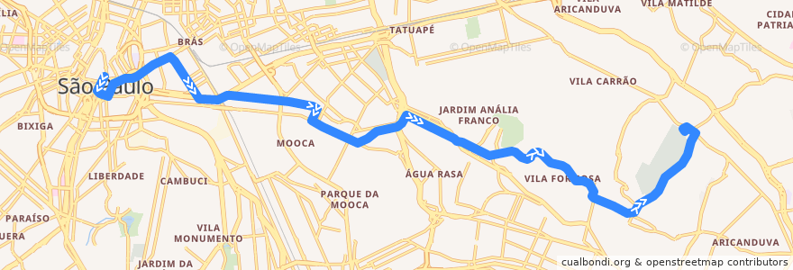 Mapa del recorrido 2100-10 Praça da Sé → Terminal Vila Carrão de la línea  en 聖保羅.