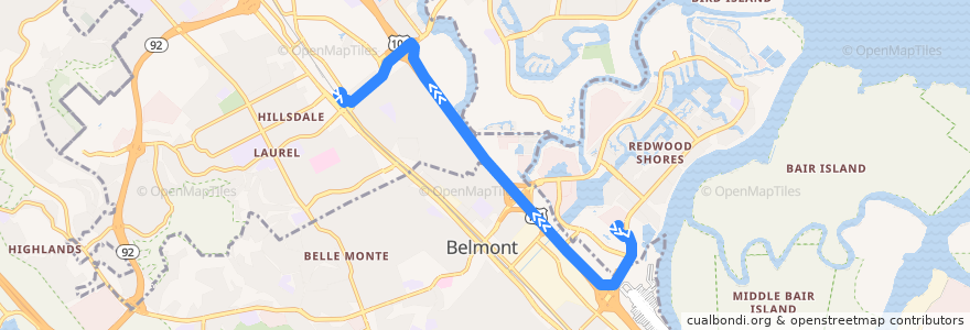 Mapa del recorrido Electronic Arts Caltrain Shuttle: Electronic Arts => Hillsdale de la línea  en San Mateo County.