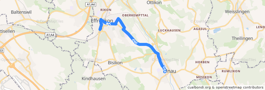 Mapa del recorrido Bus 652: Illnau, Bahnhof => Effretikon, Bahnhof (Abendbetrieb) de la línea  en Illnau-Effretikon.