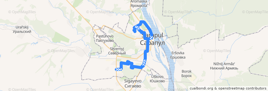 Mapa del recorrido 51 (Элеконд - поселок Южный - Гудок - Центр) de la línea  en городской округ Сарапул.