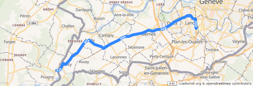 Mapa del recorrido Bus K: Pougny → Stade de Genève de la línea  en 日內瓦.