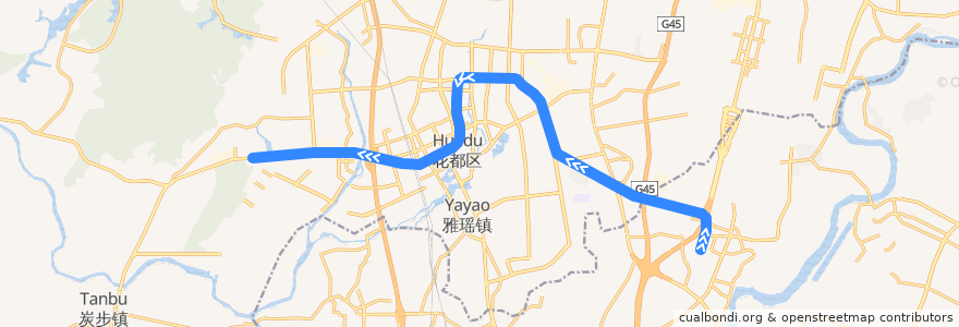 Mapa del recorrido 广州地铁9号线（高增→飞鹅岭） de la línea  en Huadu.