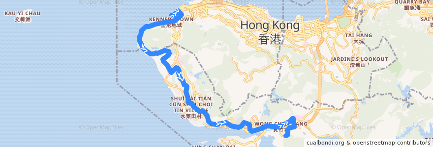 Mapa del recorrido 城巴47P線 Citybus 47P (堅尼地城 Kennedy Town → 黃竹坑 Wong Chuk Hang) de la línea  en 香港島 Hong Kong Island.