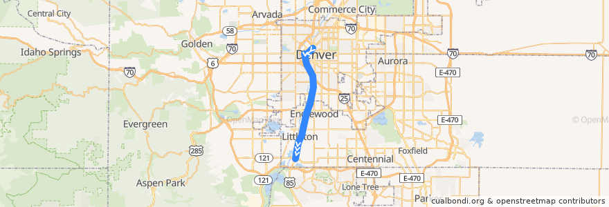 Mapa del recorrido RTD D Line → Littleton - Mineral de la línea  en Kolorado.